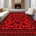 Ornate Floral Art Nouveau Black Red Rug