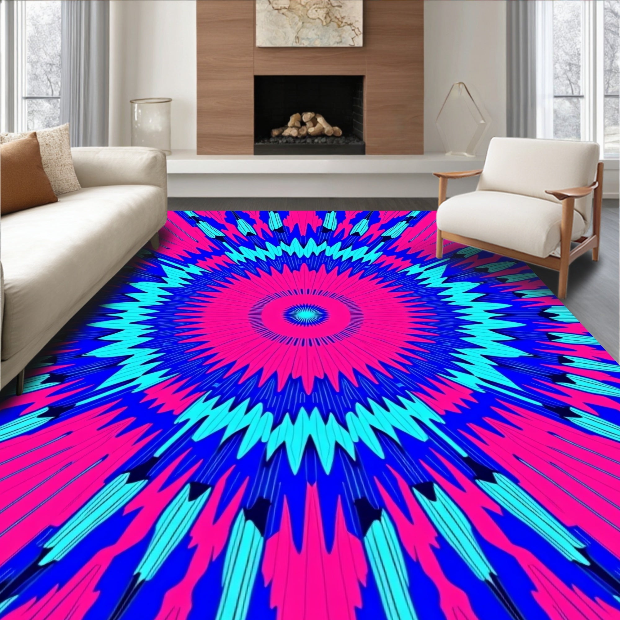 Vibrant Starburst Geometric Pattern Rug