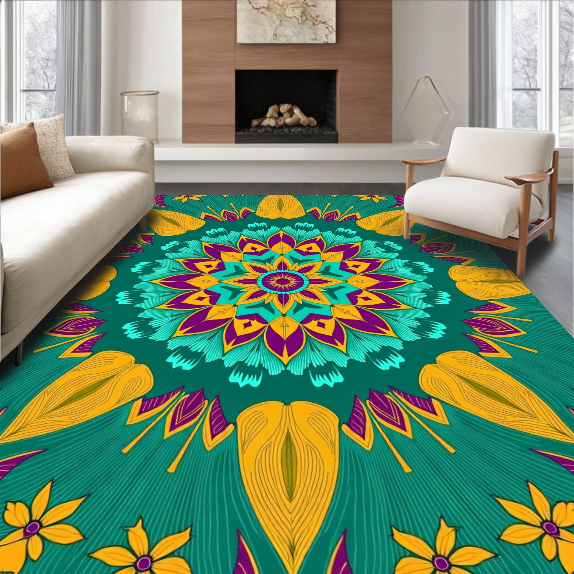 Bold Floral Mandala Pattern Rug