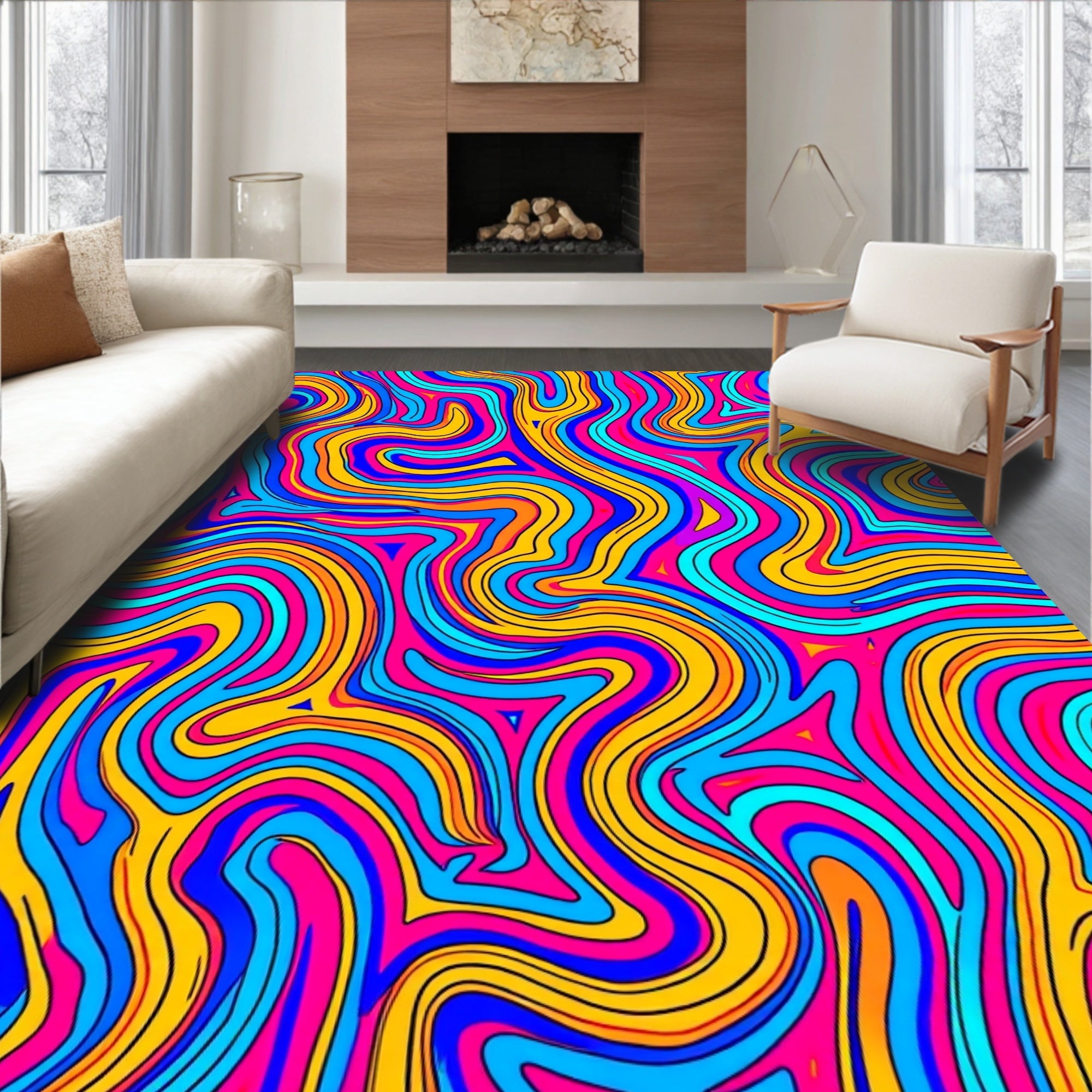 Bold Groovy Wavy Line Pattern Rug