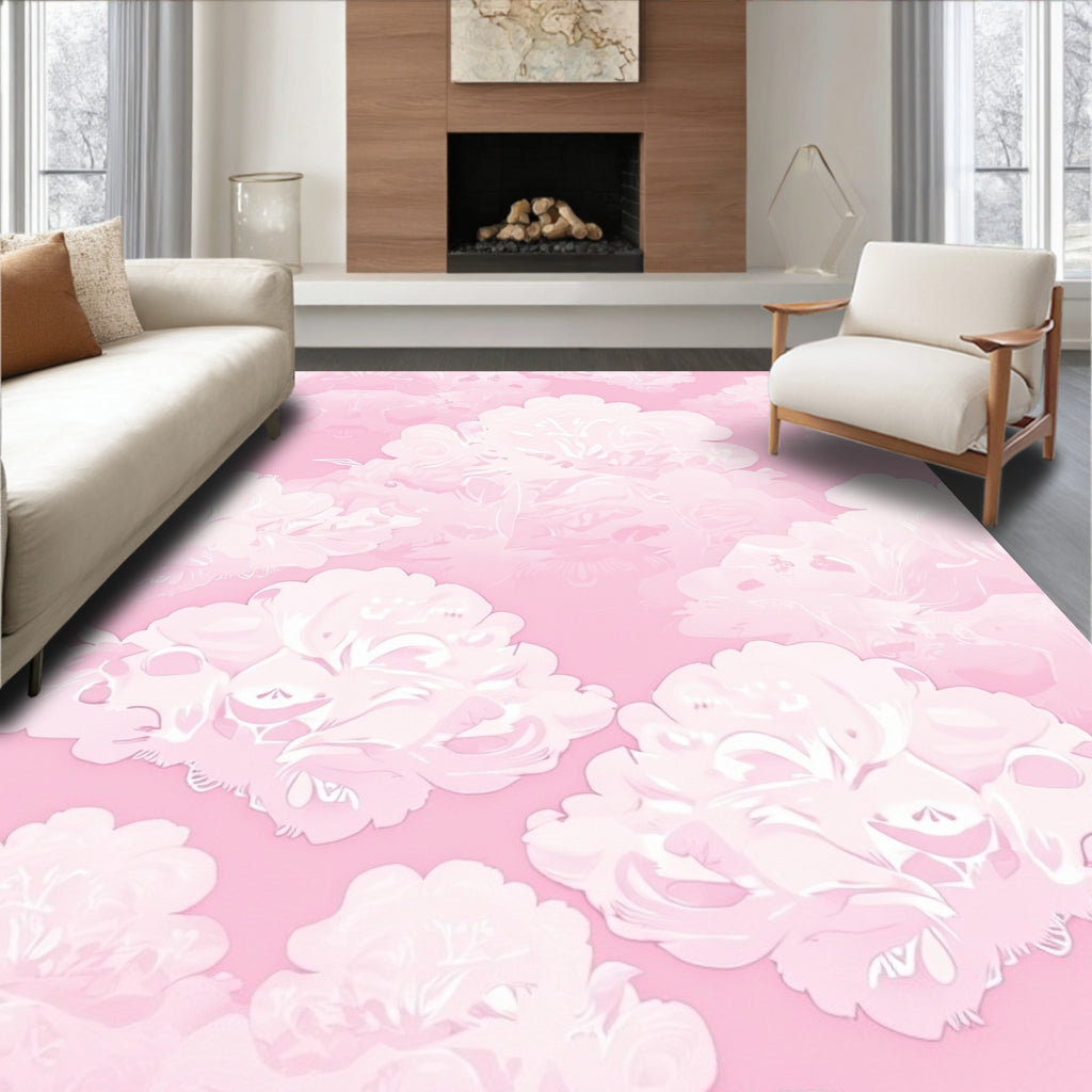 Soft Pink Floral Cloud Pattern Rug