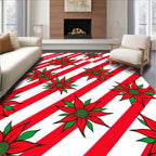 Red Floral Poinsettia Stripes Rug