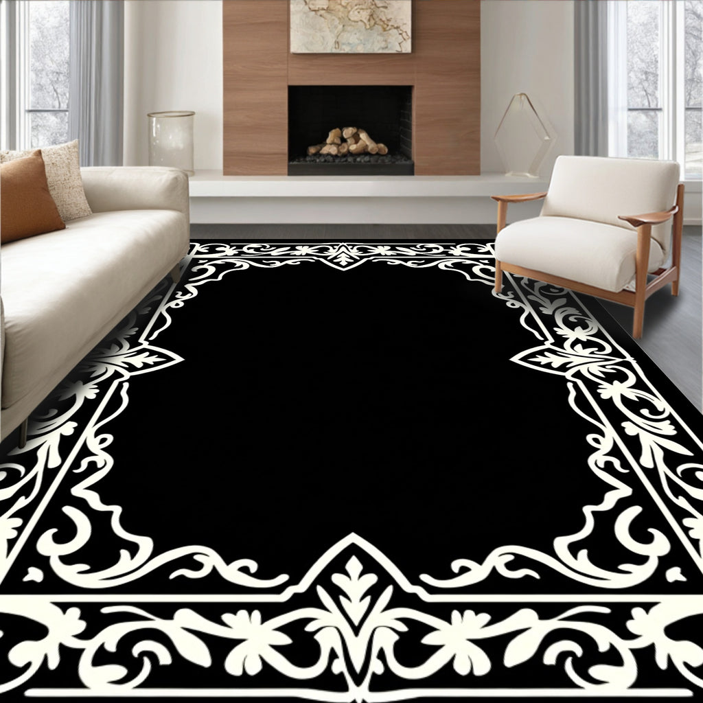 Classic Ornate Floral Border Pattern Rug