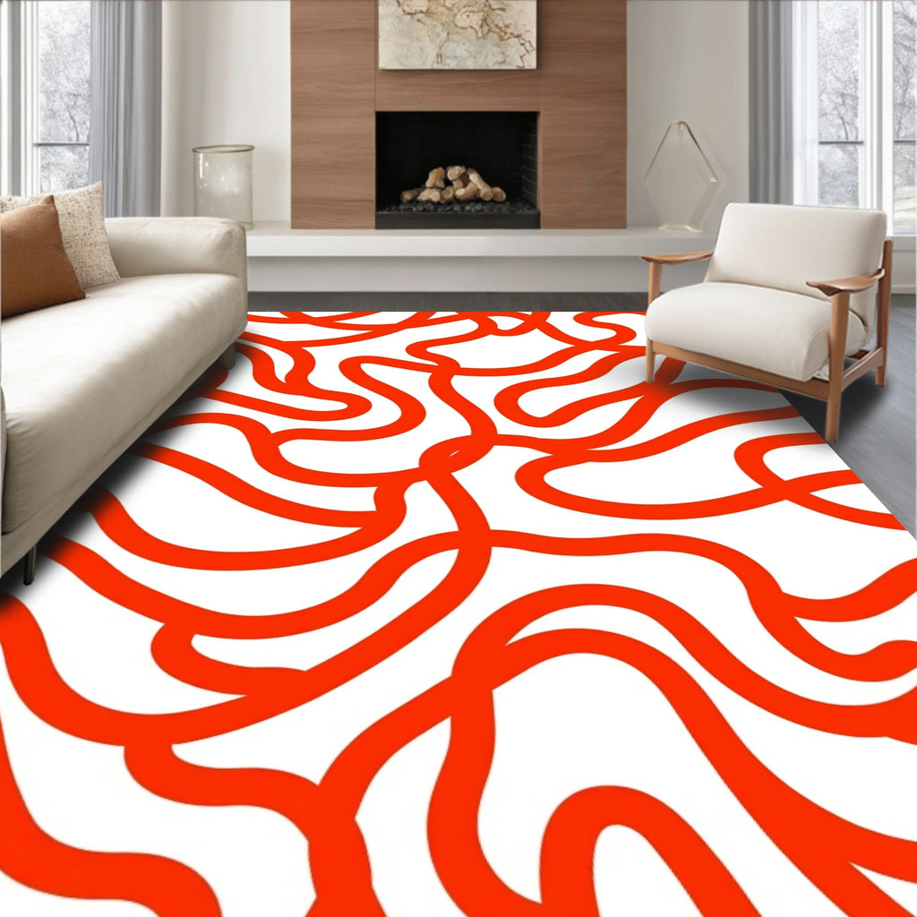 Bold Orange Wavy Line Pattern Rug