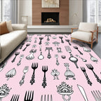 Ornate Utensil Collection on Pink Background Rug