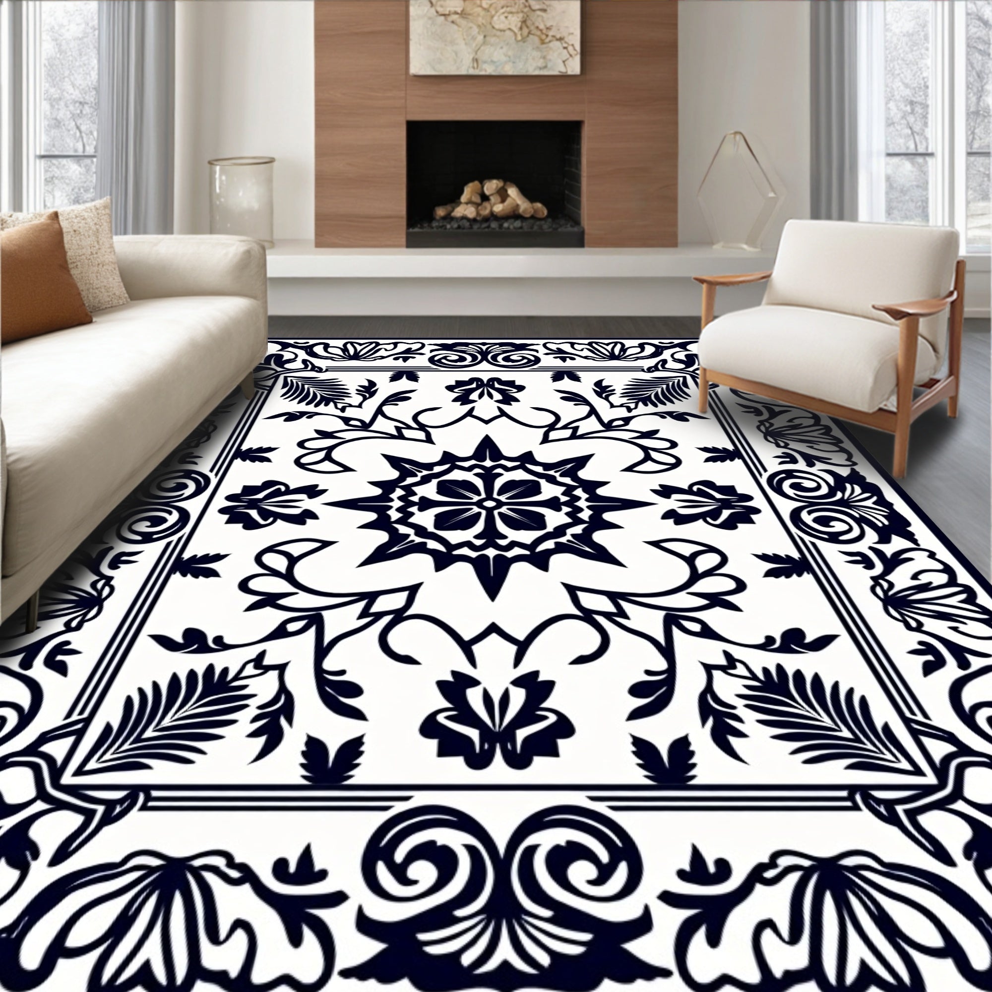 Elaborate Floral And Vine Pattern Rug