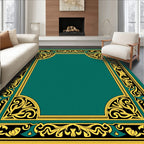 Elegant Black Gold Floral Frame Rug