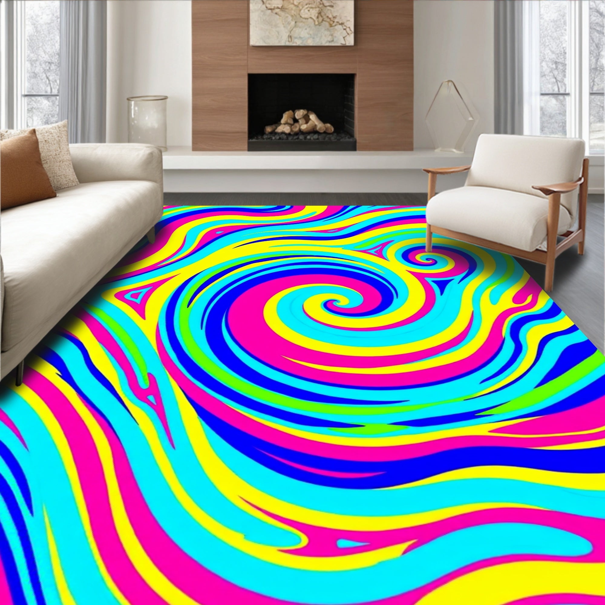 Vibrant Swirling Funky Stripes Rug