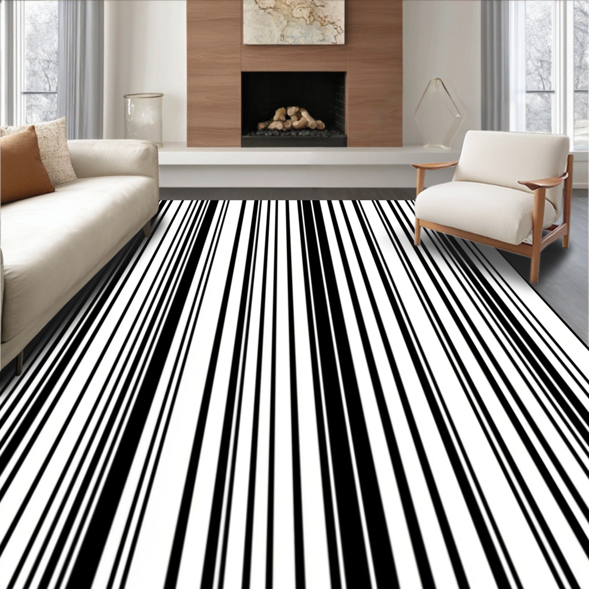 Bold Black And White Stripe Pattern Rug