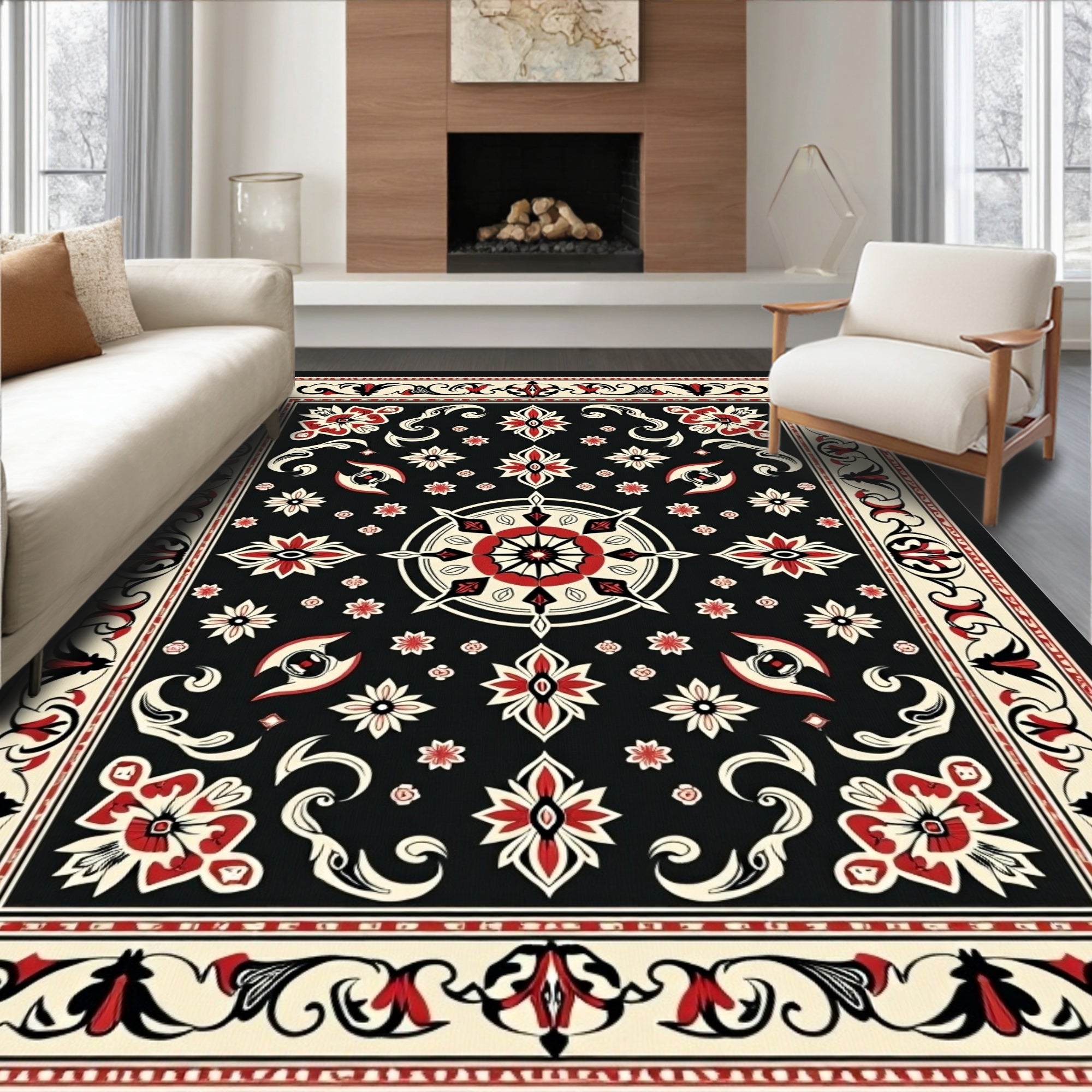 Classic Floral Starburst Pattern Rug