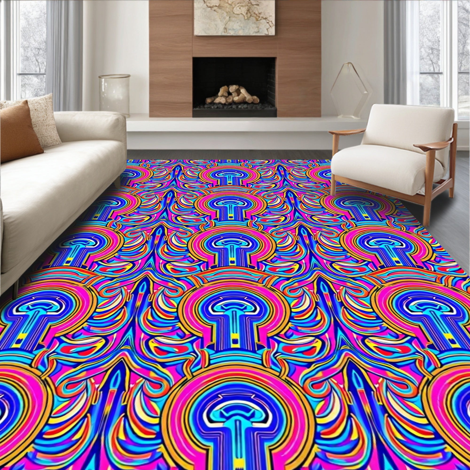 Vibrant Psychedelic Swirl Abstract Rug
