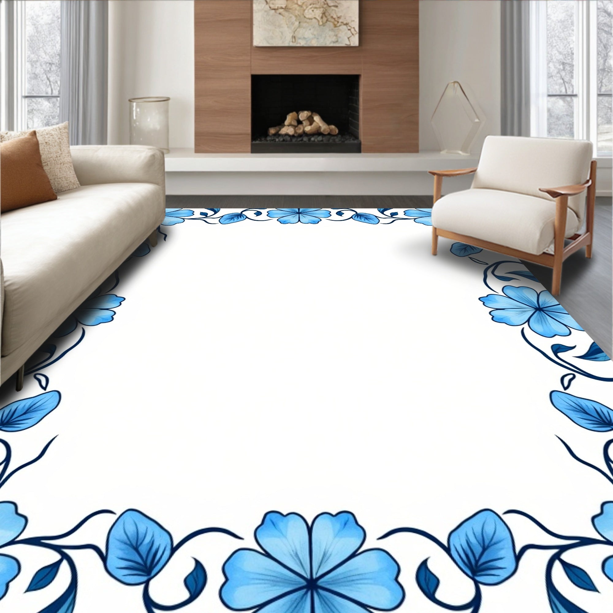 Azure Floral Vine Accent Rug