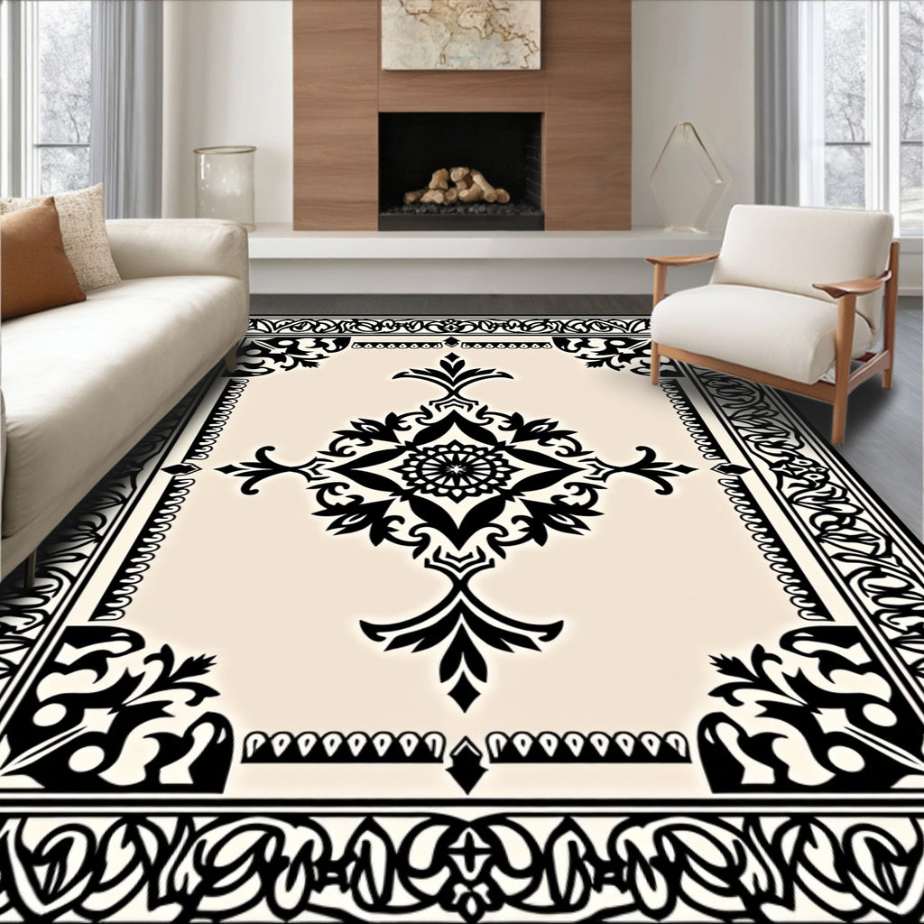 Classic Black Floral Medallion Rug