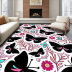 Black Butterfly Garden Pattern Rug