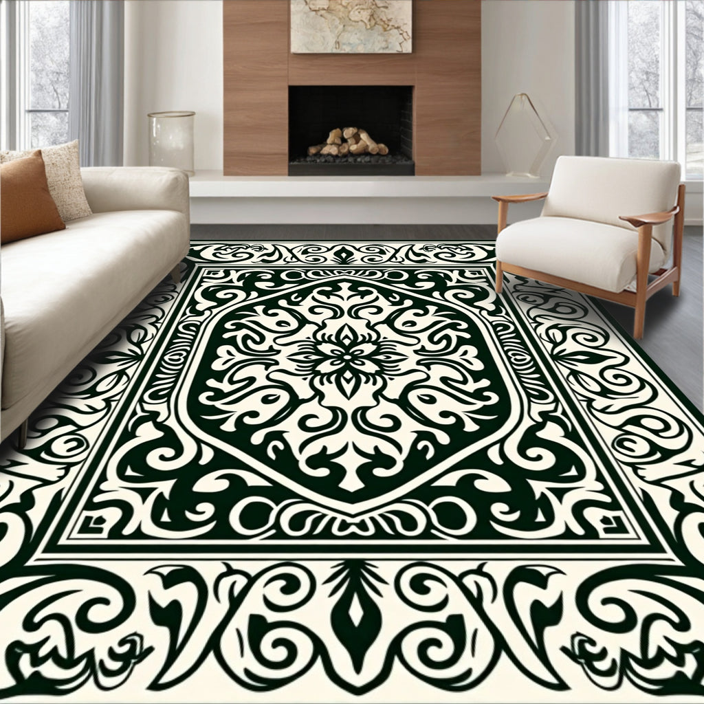 Ornate Floral Scrollwork Geometric Pattern Rug