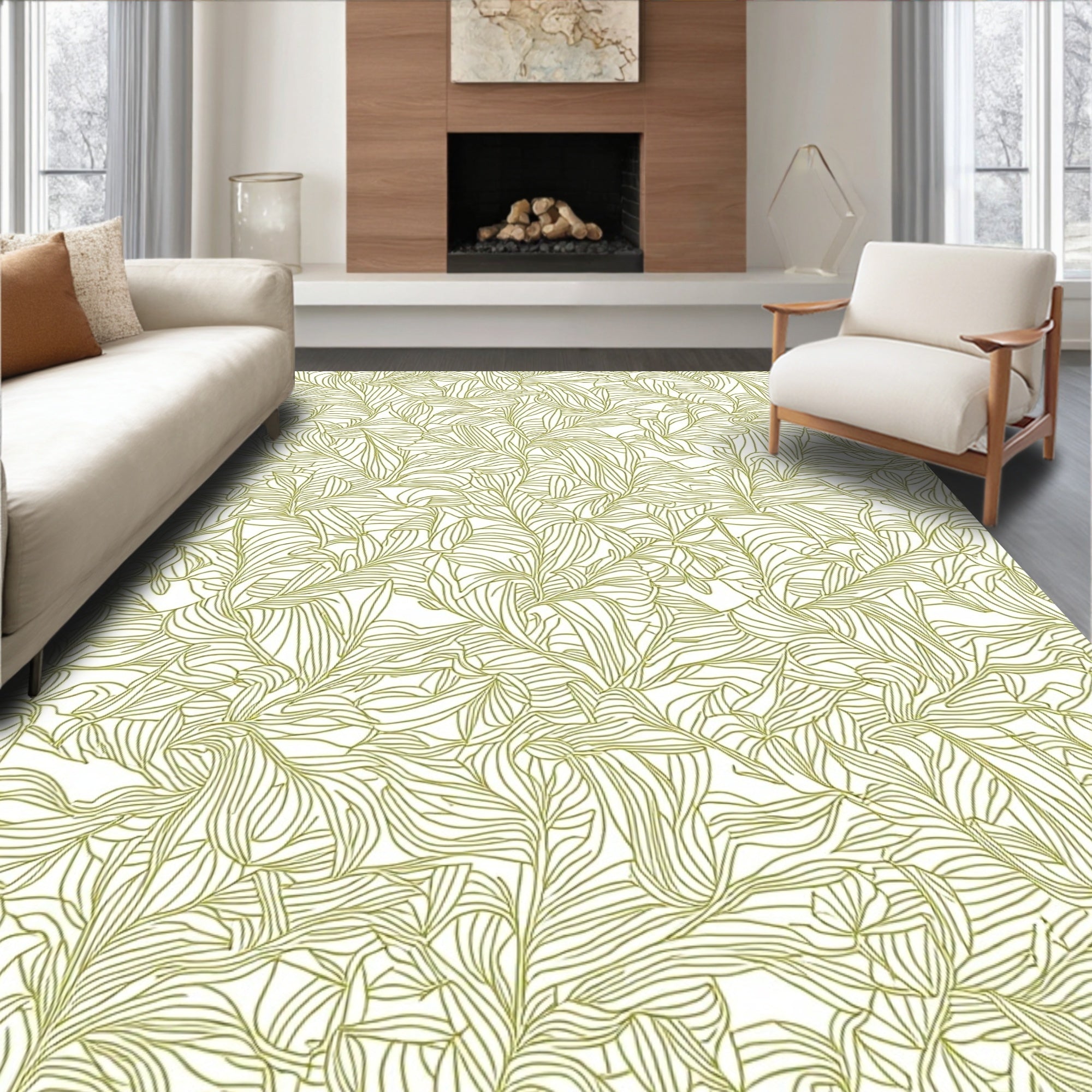 Golden Leaf Vein Pattern Rug