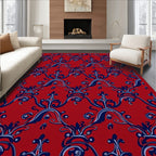 Elegant Red Blue Scroll Pattern Rug