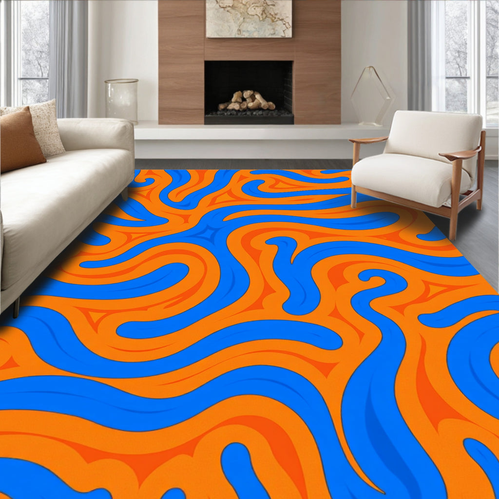 Bold Blue Orange Swirl Pattern Rug