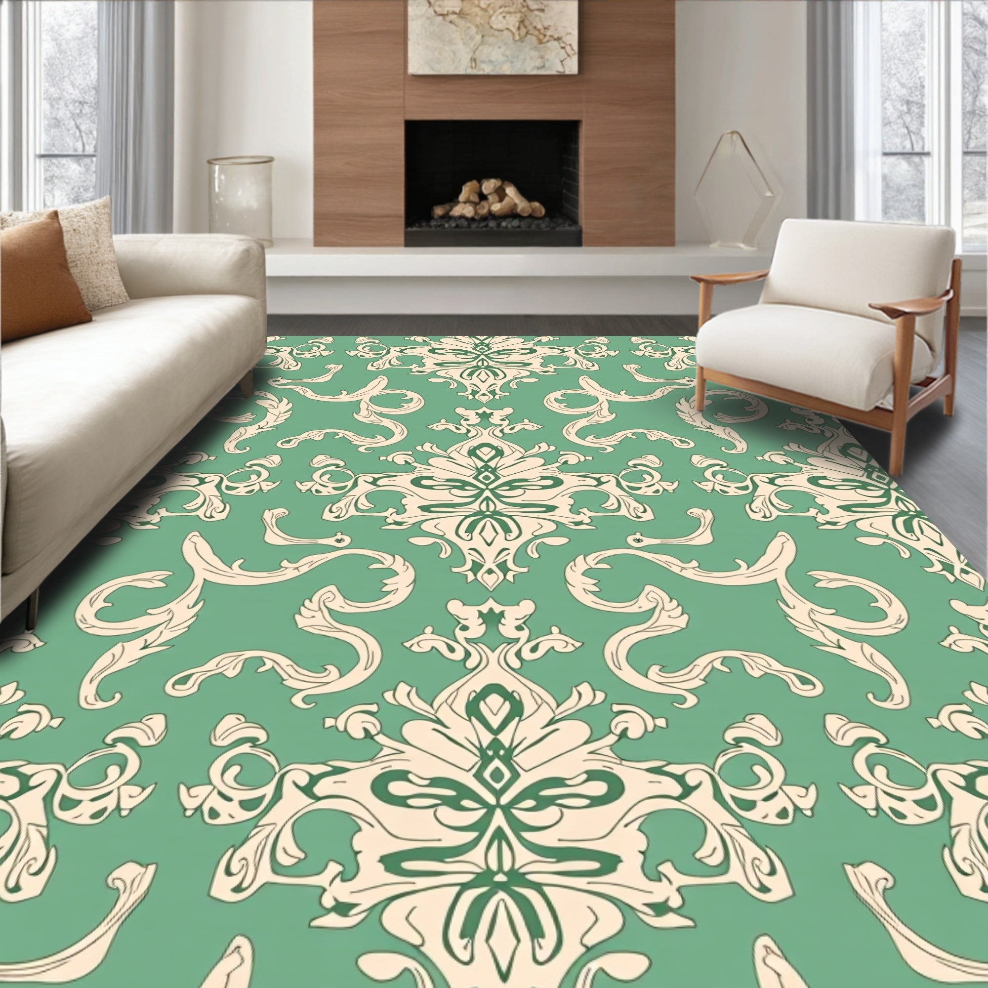 Elegant Cream Swirl Patterned Rug