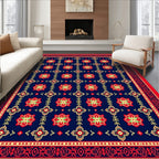 Floral Red Green Blue Geometric Pattern Rug