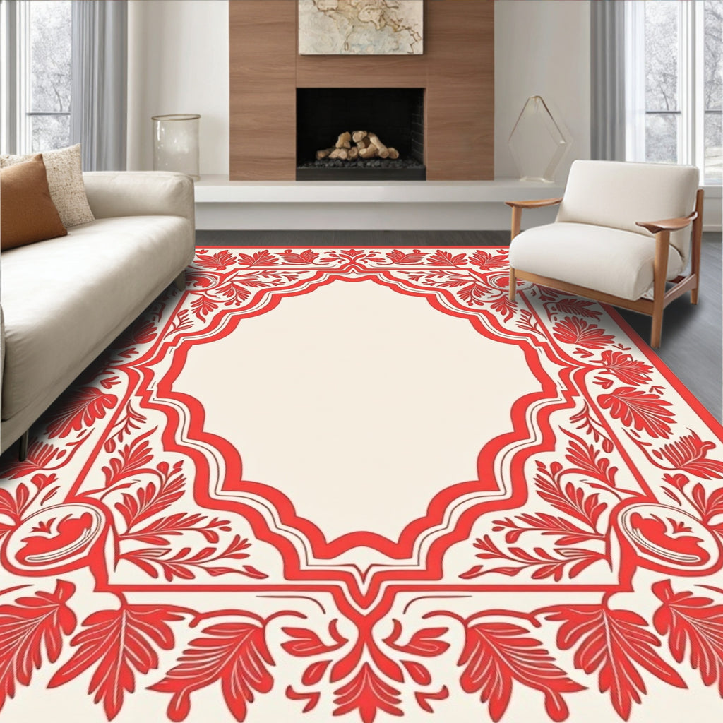 Ornate Red Floral Arch Design Rug