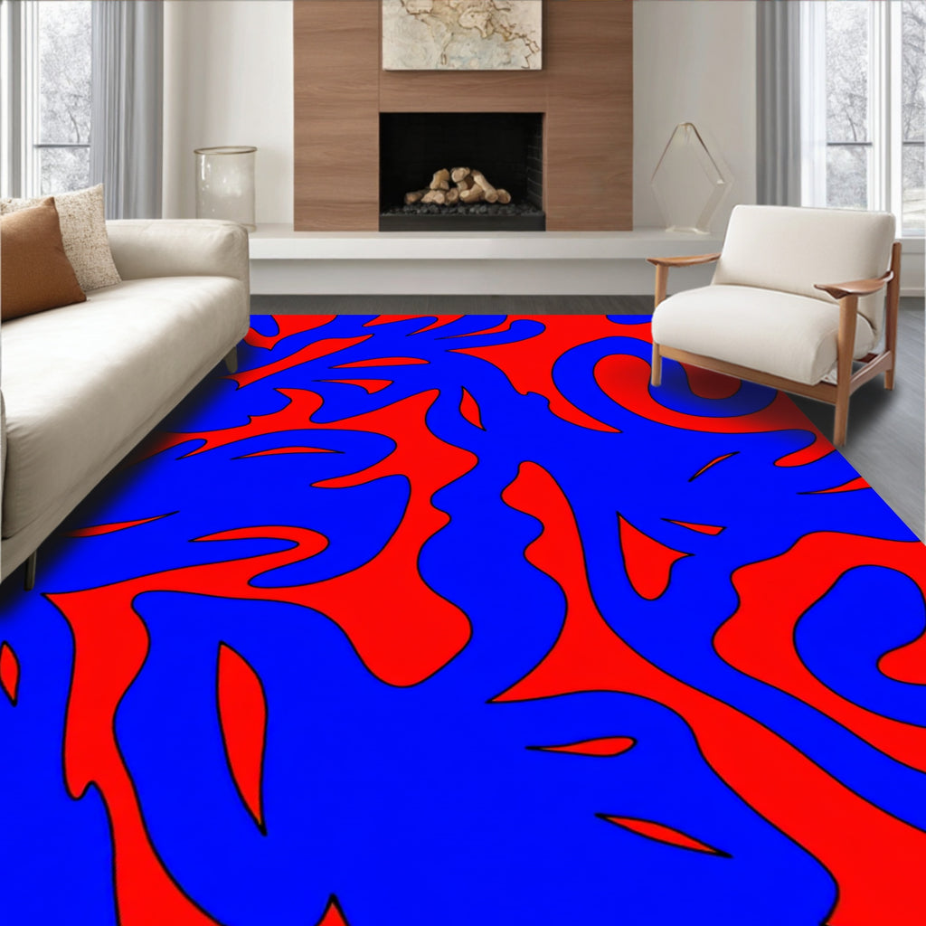 Bold Abstract Blue Red Swirl Pattern Rug