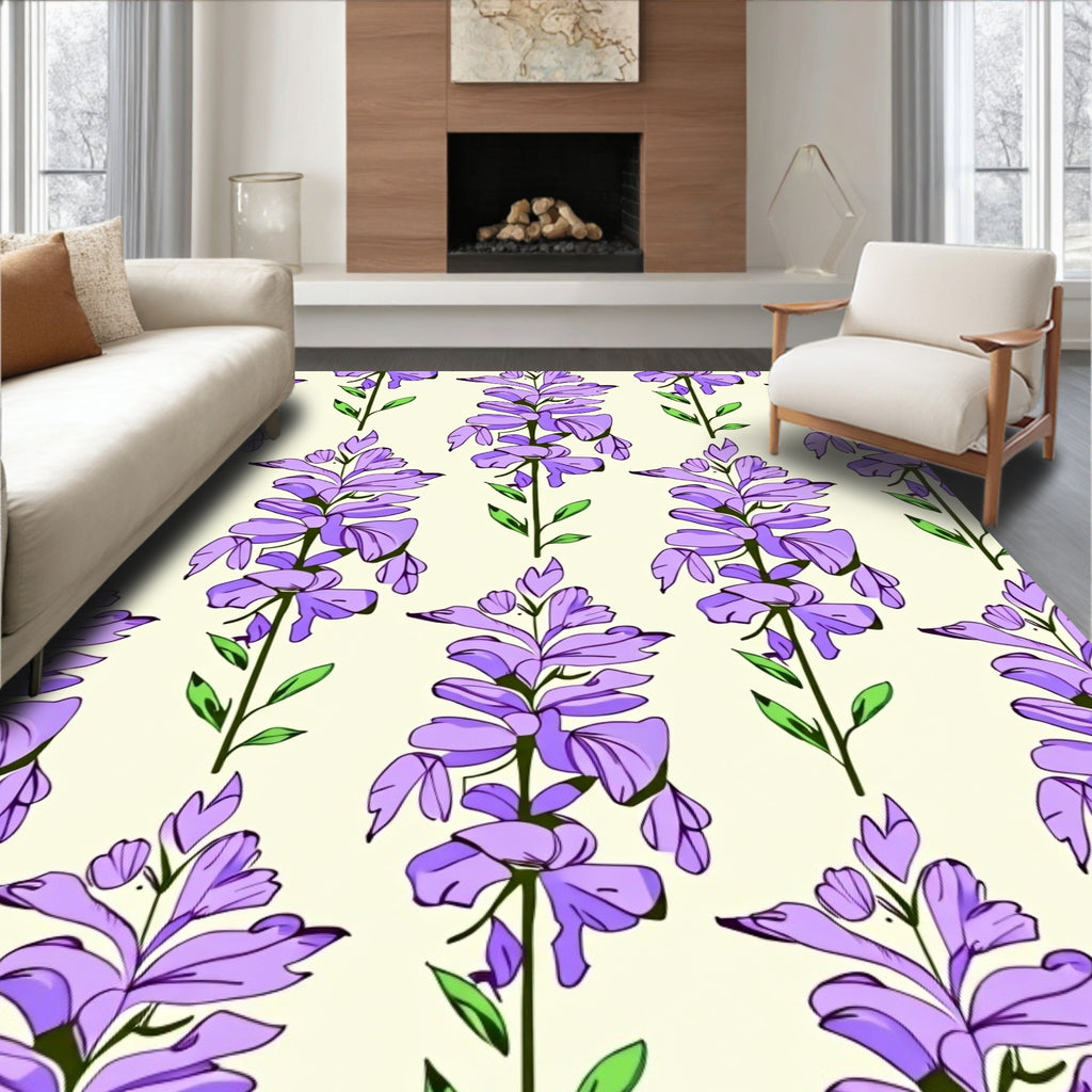 Purple Floral Stem Pattern Design Rug
