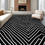 Abstract Black White Geometric Maze Pattern Rug