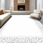 Black And White Scroll Border Design Rug