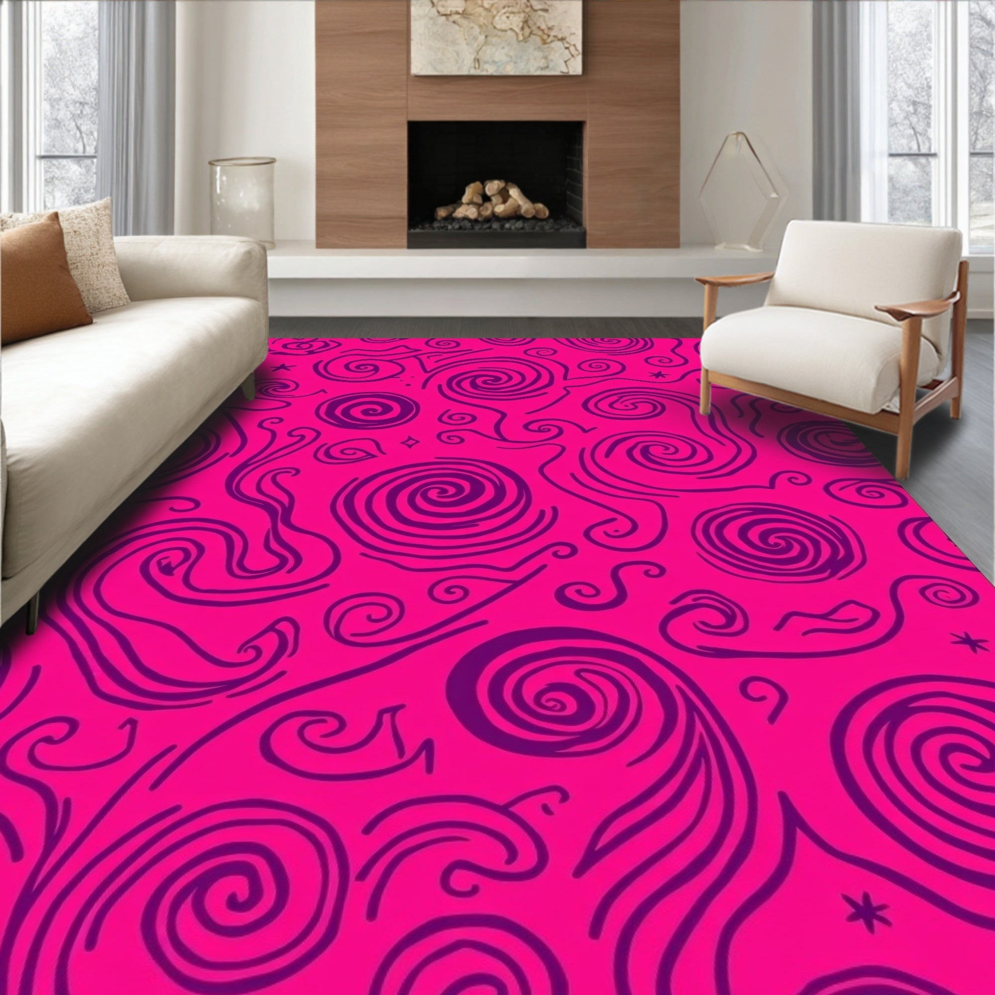 Vivid Pink Swirl Abstract Pattern Rug