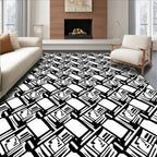 Abstract Interlocking Black White Graphic Rug