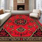 Bold Red Geometric Floral Patterned Rug