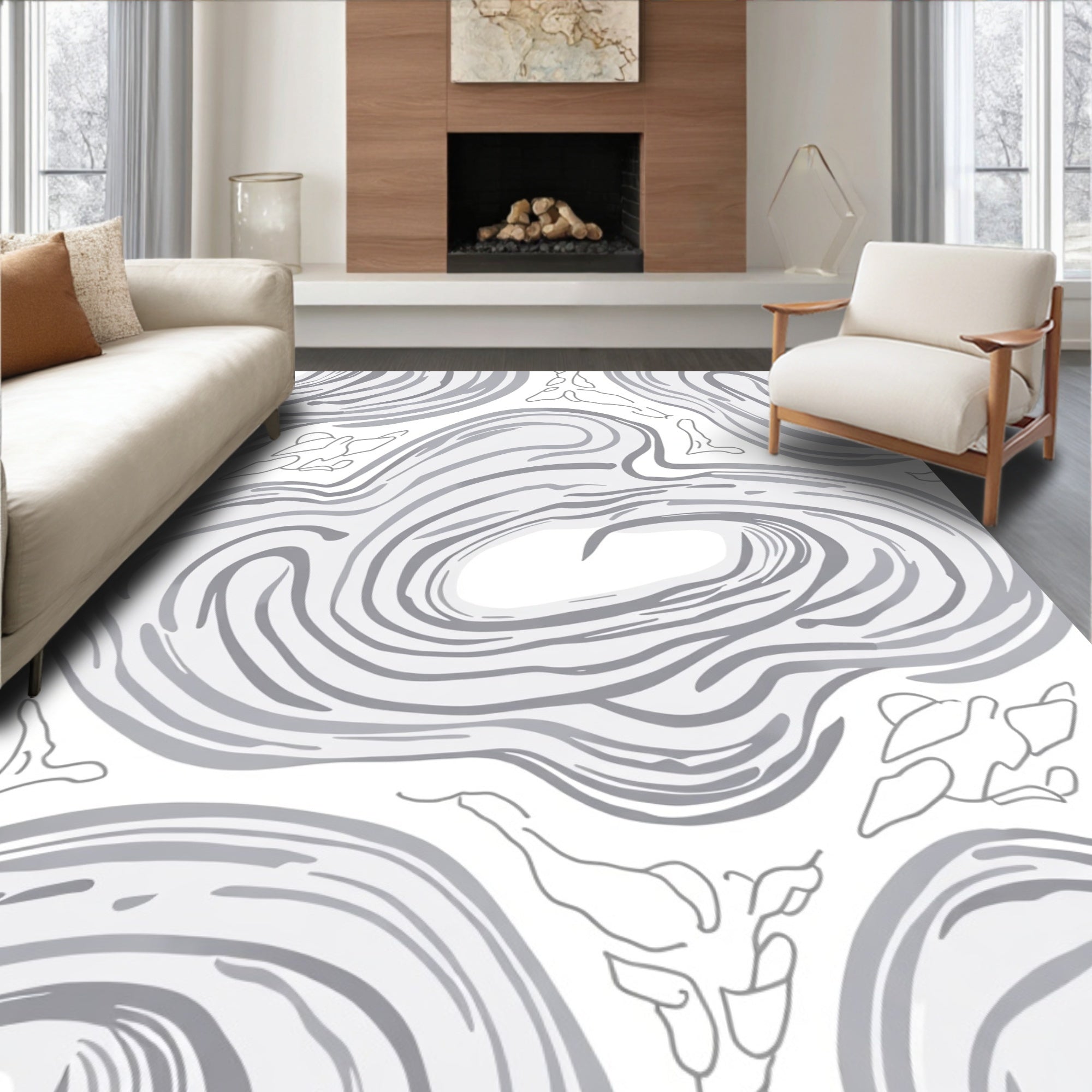 Gray Organic Swirl Pattern Rug