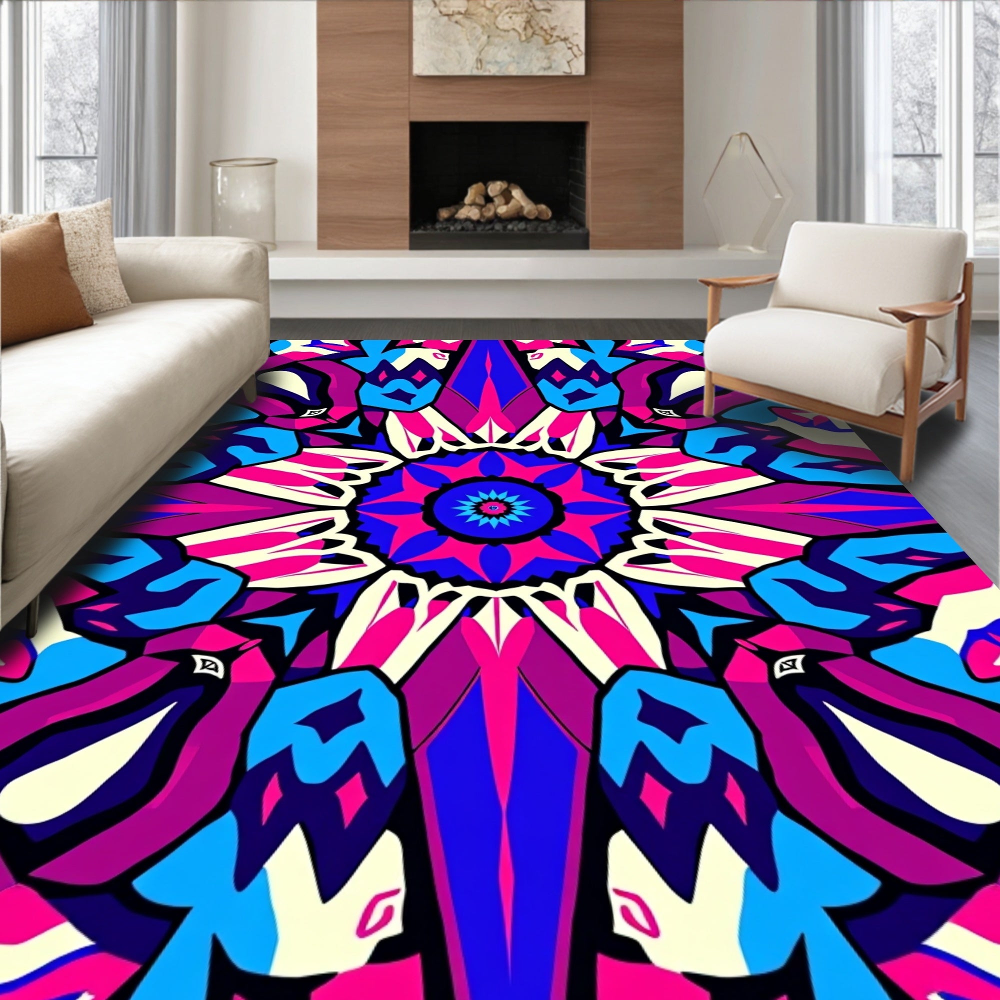 Vibrant Abstract Symmetric Mandala Rug