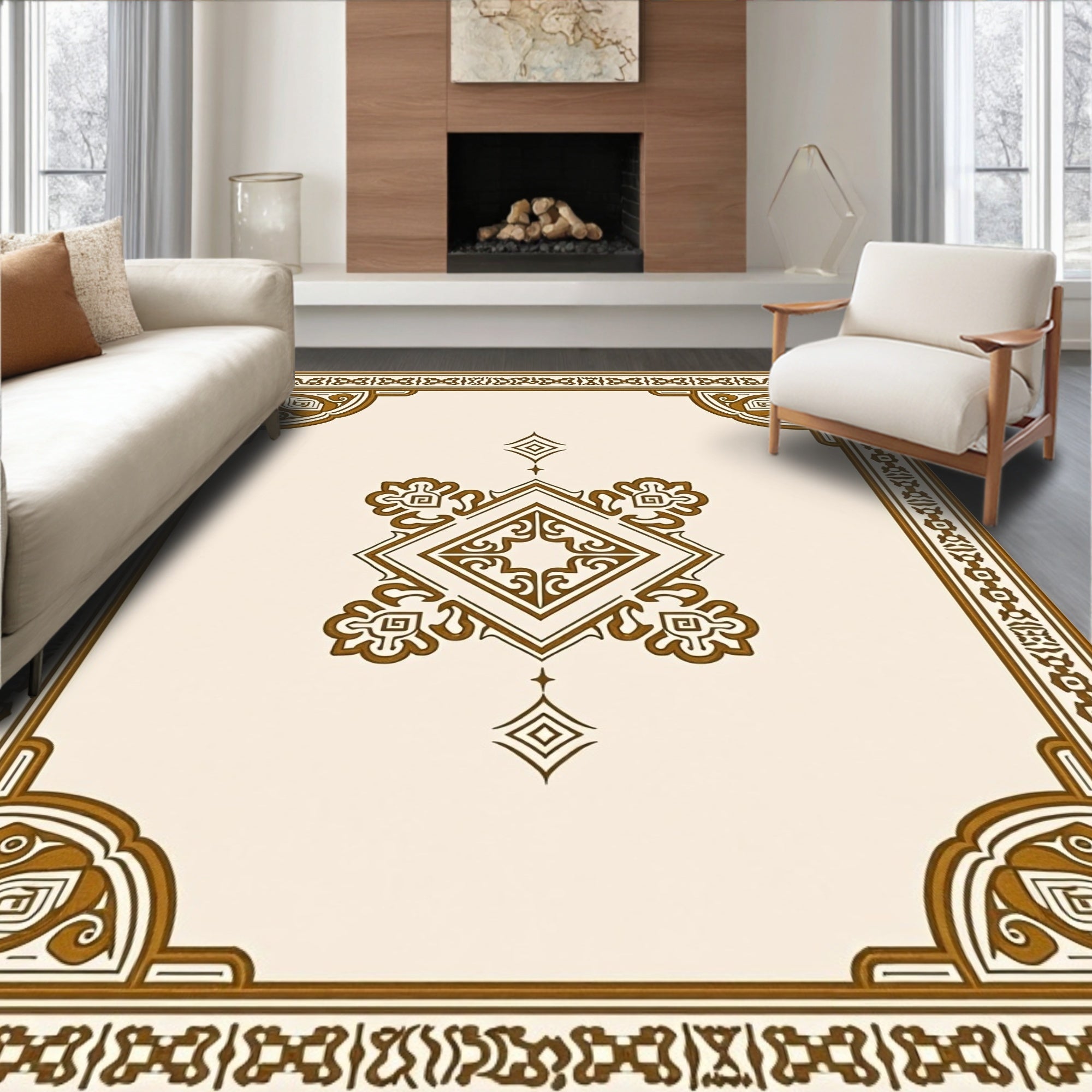 Ornate Center Medallion Border Design Rug