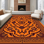 Orange Black Floral Medallion Pattern Rug