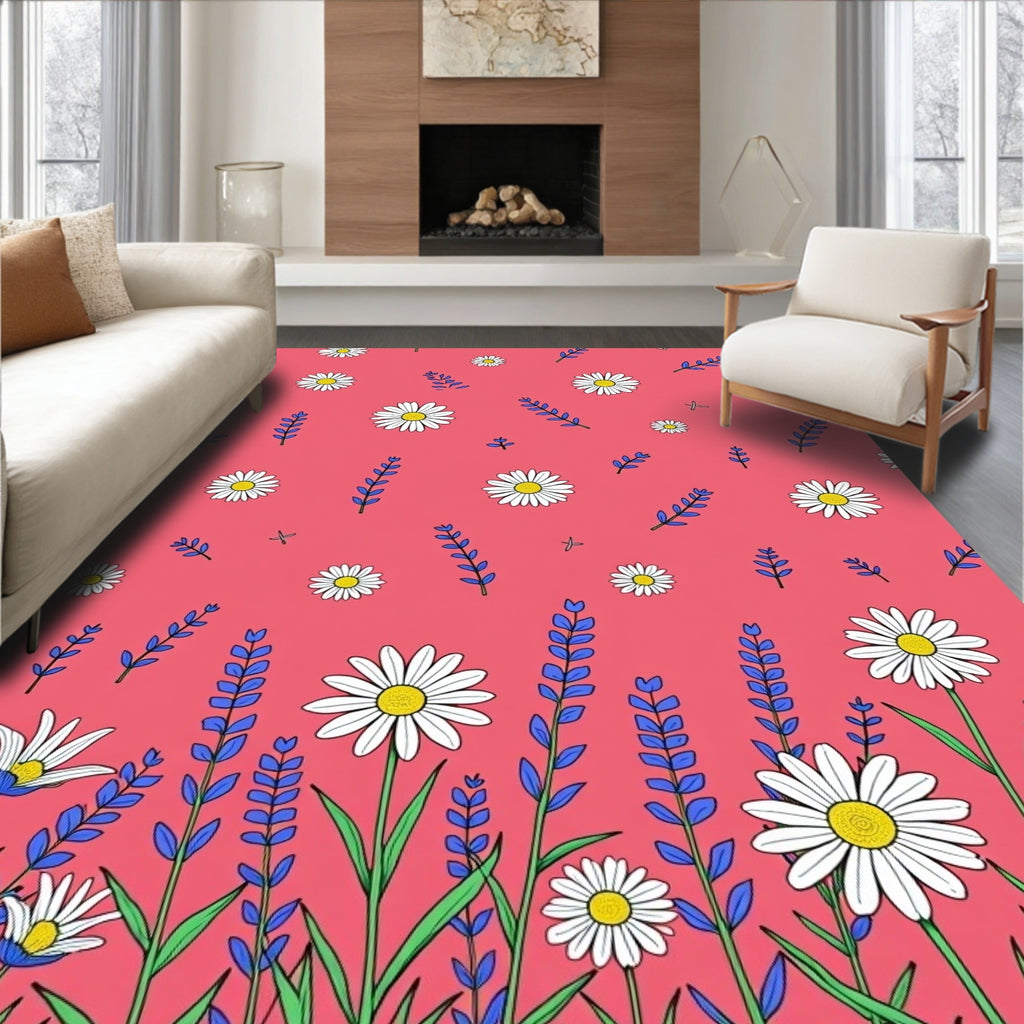 Pink Daisy Lavender Floral Pattern Rug