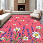 Pink Daisy Lavender Floral Pattern Rug
