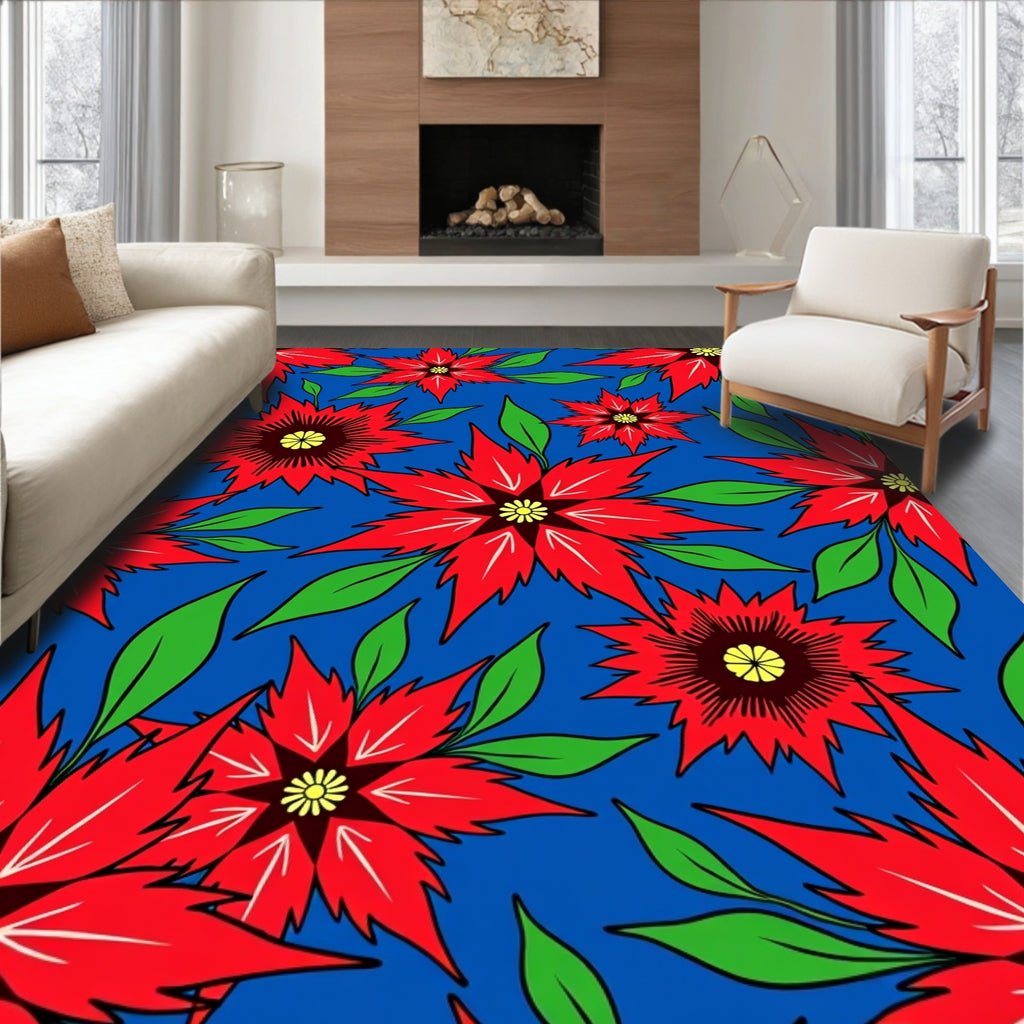 Bold Red Poinsettia Floral Rug