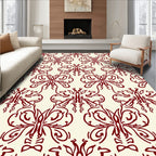 Elegant Red Butterfly Swirl Pattern Rug