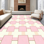 Soft Pink Cream Interlocking Squares Design Rug