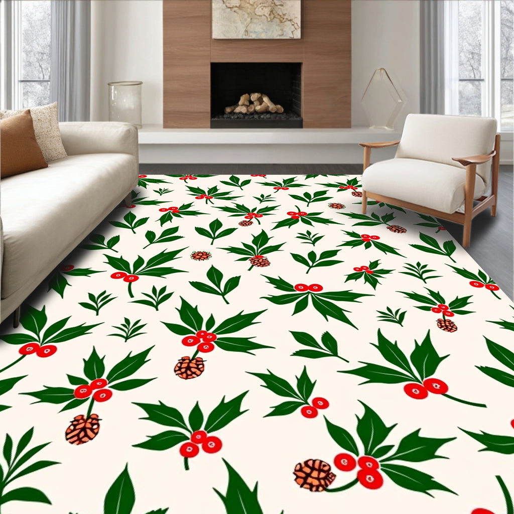 Christmas Holly Berry Pinecone Garland Rug