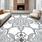 Intricate Gray Talavera Tile Pattern Rug