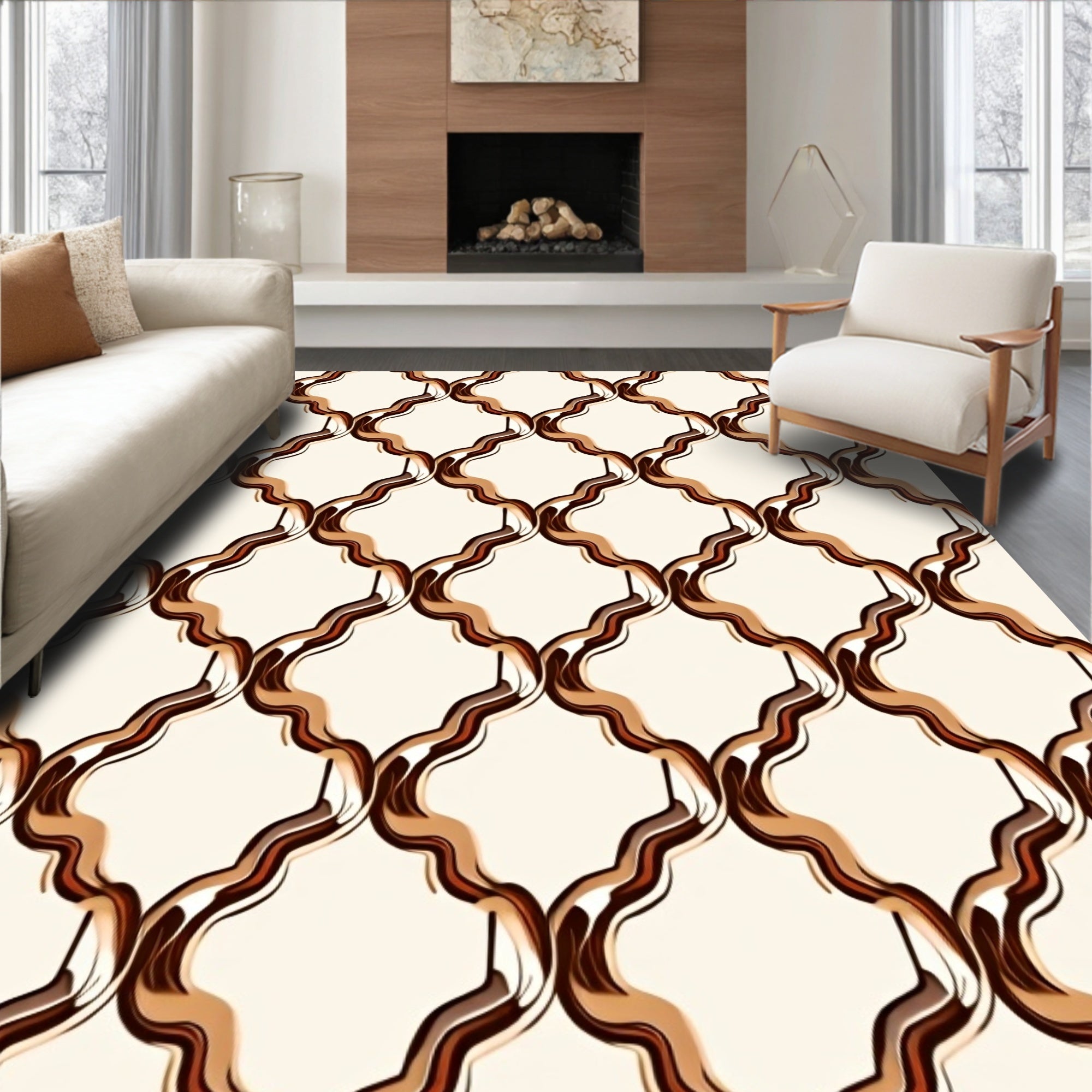 Arabesque Style Warm Tones Pattern Rug