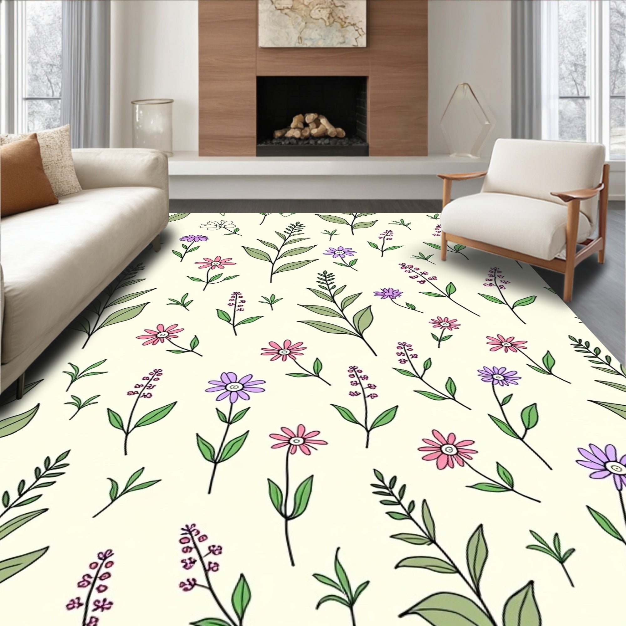 Whimsical Floral Pattern Design Rug