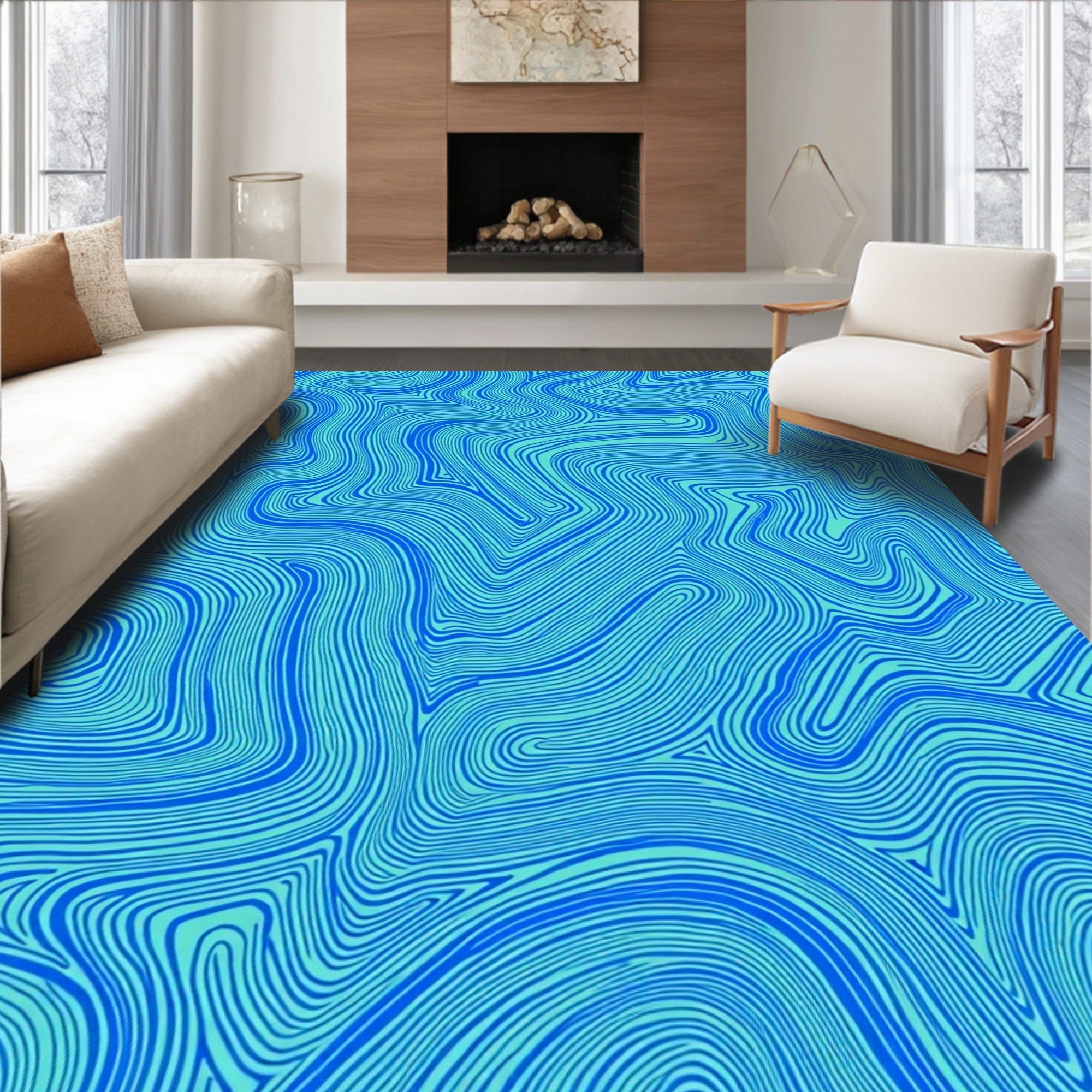 Blue Swirl Abstract Pattern Rug