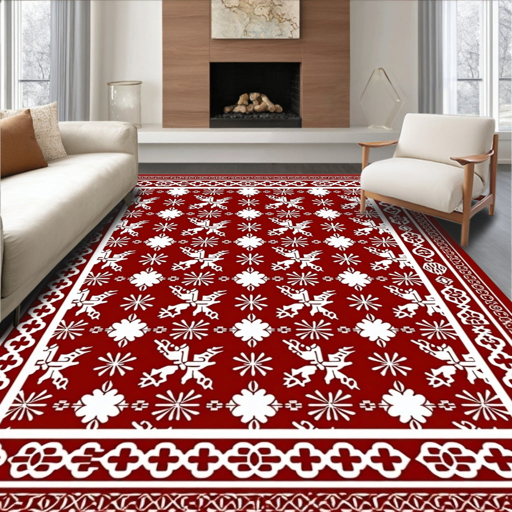 Crimson White Geometric Floral Medallion Rug