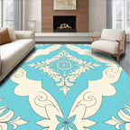 Ornate Floral Motif Aqua Ivory Rug