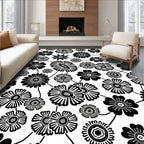 Black And White Floral Pattern Rug