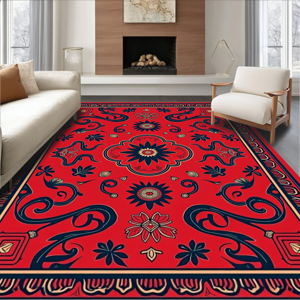 Elegant Red Floral Medallion Rug
